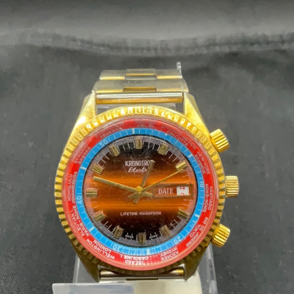VINTAGE KRONOTRON ELECTRA CALENDAR LIFETIME MAINSPRING WINDING SWISS WATCH